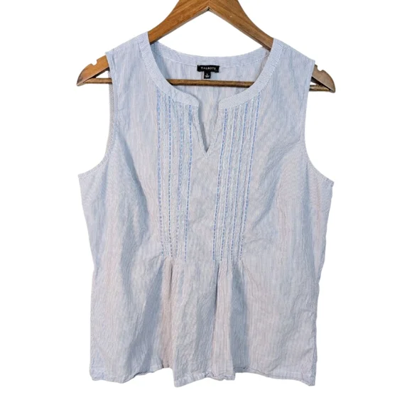 Talbots Blue Whit Stripe Cotton Pintuck Tank Top - Picture 1 of 6